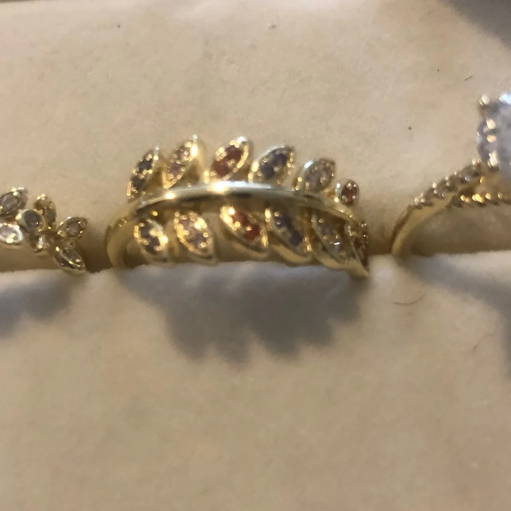 Gold Leaf Band Ring with CZ Accent Stones